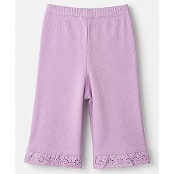 Babyhug 100% Cotton Rib Knit Full Sleeves Top and Leggings with Bow Applique - Lavender