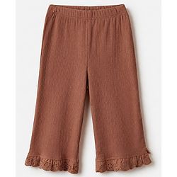 Babyhug 100% Cotton Rib Knit Full Sleeves Top and Leggings with Bow Applique - Brown