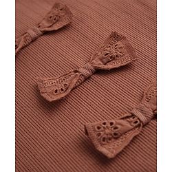 Babyhug 100% Cotton Rib Knit Full Sleeves Top and Leggings with Bow Applique - Brown