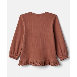 Babyhug 100% Cotton Rib Knit Full Sleeves Top and Leggings with Bow Applique - Brown