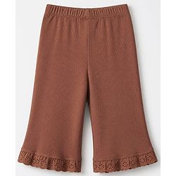 Babyhug 100% Cotton Rib Knit Full Sleeves Top and Leggings with Bow Applique - Brown