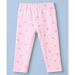 Babyhug 100% Cotton Single Jersey Knit Top and Leggings with Full Sleeves and Bow Applique with Bow and Polka Dots Print - Pink