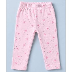 Babyhug 100% Cotton Single Jersey Knit Top and Leggings with Full Sleeves and Bow Applique with Bow and Polka Dots Print - Pink