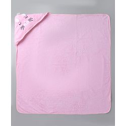 Babyhug Knit Hooded Towel With Animal Embroidery L 81 x B 81 cm - Pink