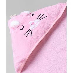 Babyhug Knit Hooded Towel With Animal Embroidery L 81 x B 81 cm - Pink