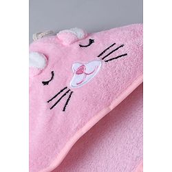 Babyhug Knit Hooded Towel With Animal Embroidery L 81 x B 81 cm - Pink