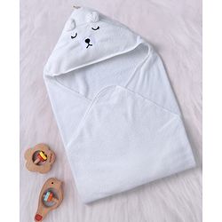 Babyhug Knit Hooded Towel With Animal Embroidery L 81 x B 81 cm - Grey