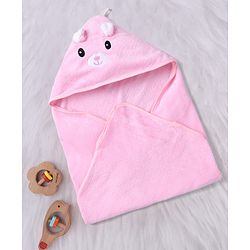 Babyhug Knit Soft Microfiber Towel With Hood Emroidery L 81 x B 81 cm - Pink