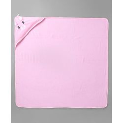Babyhug Knit Soft Microfiber Towel With Hood Emroidery L 81 x B 81 cm - Pink