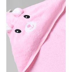 Babyhug Knit Soft Microfiber Towel With Hood Emroidery L 81 x B 81 cm - Pink
