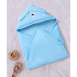 Babyhug Knit Hooded Towel With Animal Embroidery L 81 x B 81 cm - Blue
