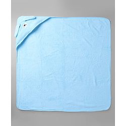 Babyhug Knit Hooded Towel With Animal Embroidery L 81 x B 81 cm - Blue