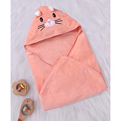 Babyhug Knit Soft Microfiber Towel With Hood Emroidery L 81 x B 81 cm - Orange