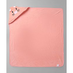 Babyhug Knit Soft Microfiber Towel With Hood Emroidery L 81 x B 81 cm - Orange