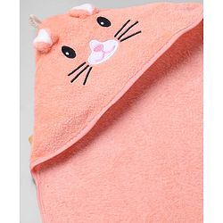 Babyhug Knit Soft Microfiber Towel With Hood Emroidery L 81 x B 81 cm - Orange