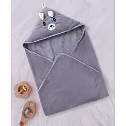 Babyhug Knit Soft Microfiber Towel With Hood Emroidery L 81 x B 81 cm - Grey