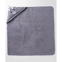 Babyhug Knit Soft Microfiber Towel With Hood Emroidery L 81 x B 81 cm - Grey