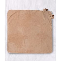 Babyhug Knit Soft Microfiber Hooded Towel With Animal Print & Applique L 80 x B 80 cm - Beige