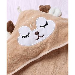 Babyhug Knit Soft Microfiber Hooded Towel With Animal Print & Applique L 80 x B 80 cm - Beige
