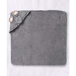 Babyhug Knit Soft Microfiber Hooded Towel With Elephant Print & Embroidery L 80 x B 80 cm - Grey
