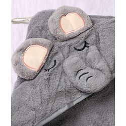 Babyhug Knit Soft Microfiber Hooded Towel With Elephant Print & Embroidery L 80 x B 80 cm - Grey