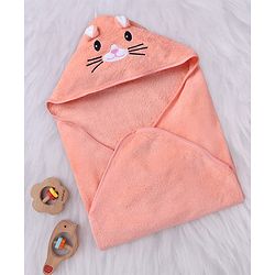 Babyhug Knit Soft Microfiber Hooded Towel With Bear Print L 80 x B 80 cm - Orange