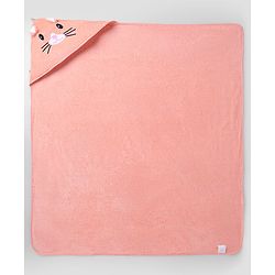 Babyhug Knit Soft Microfiber Hooded Towel With Bear Print L 80 x B 80 cm - Orange