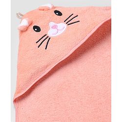 Babyhug Knit Soft Microfiber Hooded Towel With Bear Print L 80 x B 80 cm - Orange
