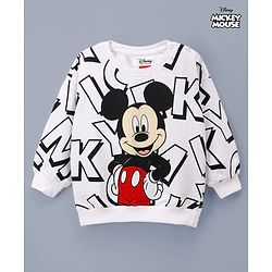 Babyhug Disney Cotton Terry Knit Drop Shoulder Sweatshirt with Full Sleeves and Mickey Mouse Graphic - White