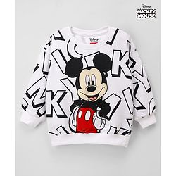 Babyhug Disney Cotton Terry Knit Drop Shoulder Sweatshirt with Full Sleeves and Mickey Mouse Graphic - White