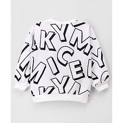 Babyhug Disney Cotton Terry Knit Drop Shoulder Sweatshirt with Full Sleeves and Mickey Mouse Graphic - White