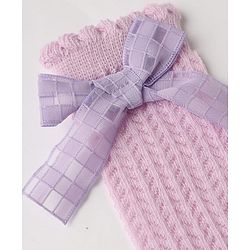 Cute Walk by Babyhug Cotton Cable Knit Calf Length Socks with Bow Applique in Pink