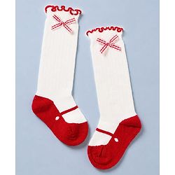 Cute Walk by Babyhug Cotton Knit Mid-Calf Socks with Bow Applique in Red