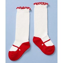 Cute Walk by Babyhug Cotton Knit Mid-Calf Socks with Bow Applique in Red