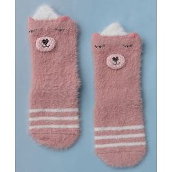 Cute Walk by Babyhug Cotton Blend Knit Mid Calf Socks With Puppy Applique - Plum