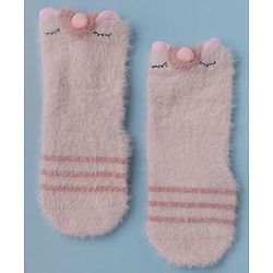 Cute Walk by Babyhug Cotton Blend Knit Mid Calf Socks With Puppy Applique - Plum