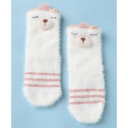 Cute Walk by Babyhug Cotton Blend Knit Mid Calf Socks With Puppy Applique - Plum