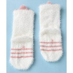 Cute Walk by Babyhug Cotton Blend Knit Mid Calf Socks With Puppy Applique - Plum