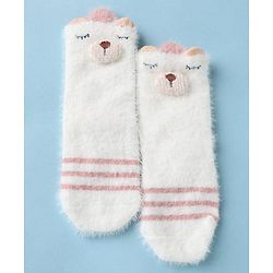 Cute Walk by Babyhug Cotton Blend Knit Mid Calf Socks With Puppy Applique - Plum