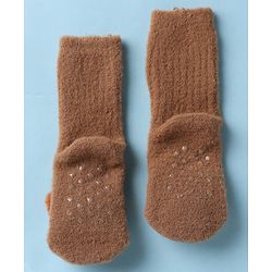 Cute Walk by Babyhug Knit Mid Calf Length Woolen Socks With Puppy Applique - Brown