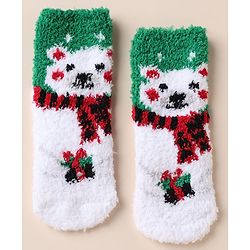 Cute Walk by Babyhug Knit Mid Calf Length Woolen Socks With Snow Design - Green White