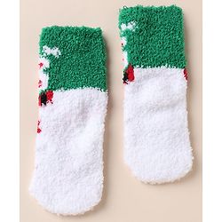 Cute Walk by Babyhug Knit Mid Calf Length Woolen Socks With Snow Design - Green White