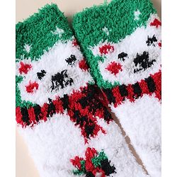 Cute Walk by Babyhug Knit Mid Calf Length Woolen Socks With Snow Design - Green White