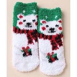 Cute Walk by Babyhug Knit Mid Calf Length Woolen Socks With Snow Design - Green White