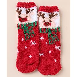 Cute Walk by Babyhug Knit Mid Calf Length Woolen Socks With Snow Design - Red