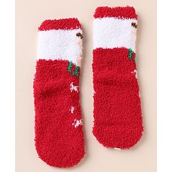Cute Walk by Babyhug Knit Mid Calf Length Woolen Socks With Snow Design - Red