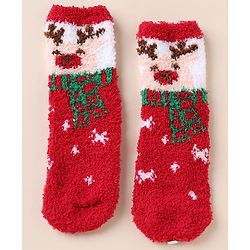 Cute Walk by Babyhug Knit Mid Calf Length Woolen Socks With Snow Design - Red