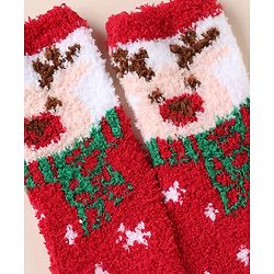 Cute Walk by Babyhug Knit Mid Calf Length Woolen Socks With Snow Design - Red