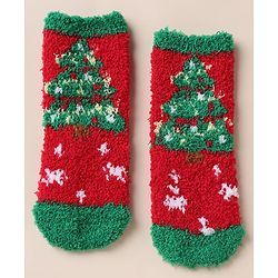 Cute Walk by Babyhug Knit Mid Calf Length Woolen Socks With Christmas Tree Design - Green Red