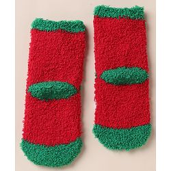 Cute Walk by Babyhug Knit Mid Calf Length Woolen Socks With Christmas Tree Design - Green Red